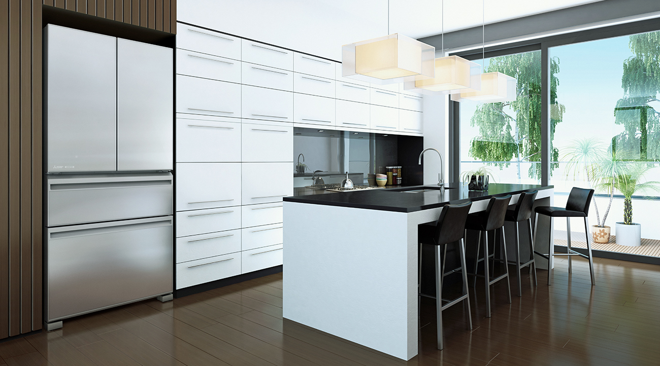 Mitsubishi glass sales door fridge