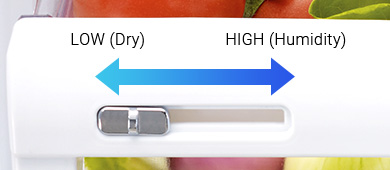Humidity control keeps vegetables and fruits in optimal condition by providing just the right amount of humidity.